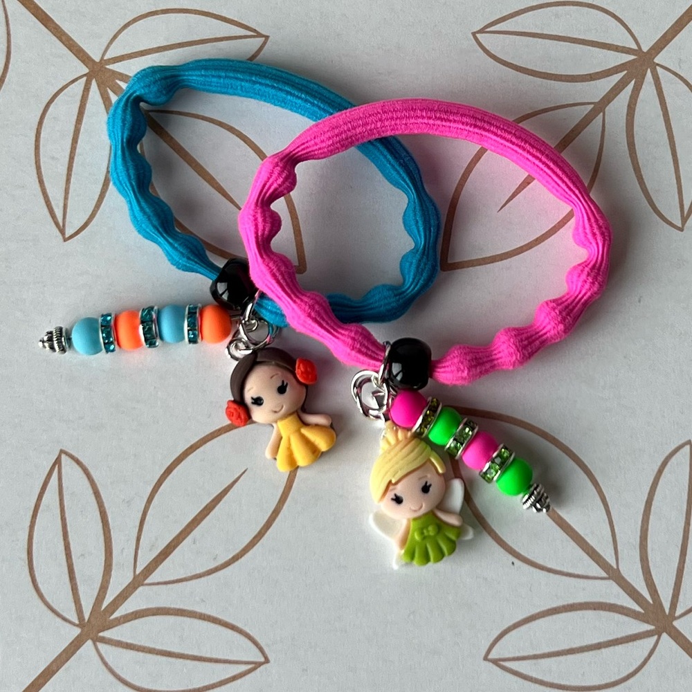 Princess Beaded Hair Ties with Princess Charms - Blue and Pink